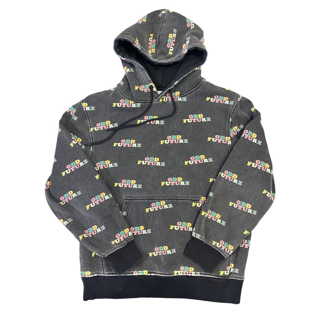 Odd Future Donut Logo Hoodie Black Multicolor All Over‎ Print Size Small